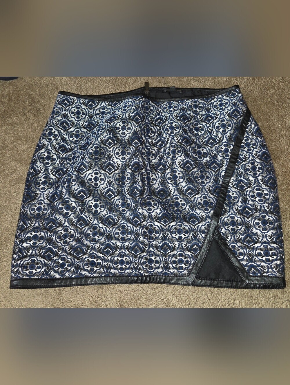 Express Blue and Black Patterned Mini Skirt